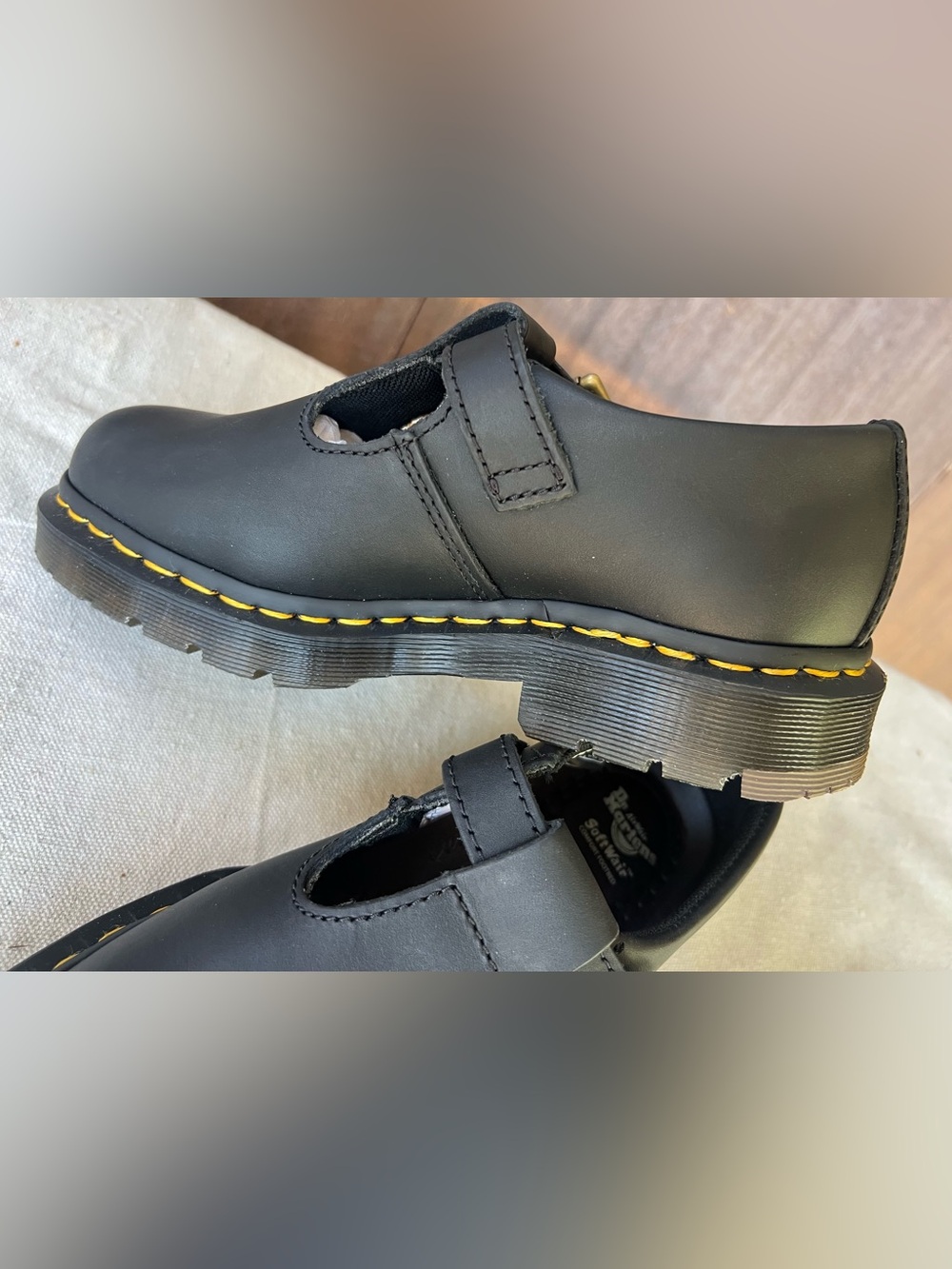 Dr. Martens Black unisex T-Bar Shoes with Yellow Stitching size 7 for women’s - Picture 10 of 11